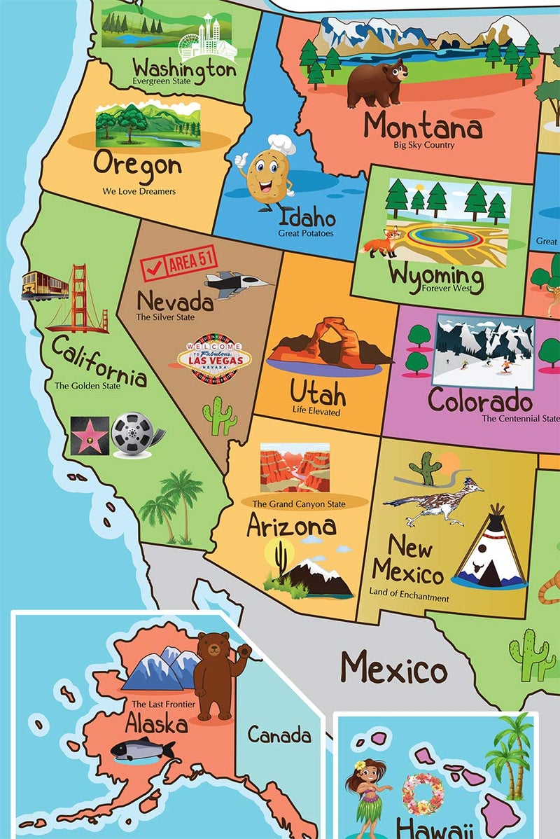 Pro Image Lines Kids United States Map | Wall Poster 13" x 19" US Map Premium Paper | 50 USA States w/Slogans & Images - Laminated - Image 2